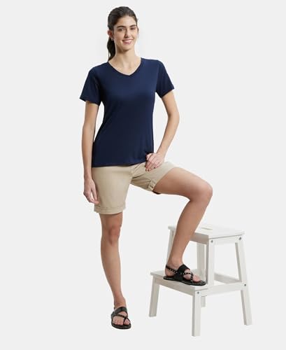 Image of Jockey AW89 Women Super Combed Cotton Rich Fabric Relaxed Fit V-Neck Half Sleeve T-Shirt