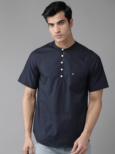 Image of Hubberholme Men Navy Blue Woven Shirt