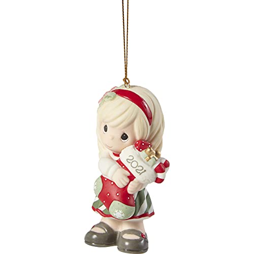 Precious Moments 211002 You Fill Me With Christmas Cheer 2021 Dated Girl Bisque Porcelain Ornament, White #TOP1