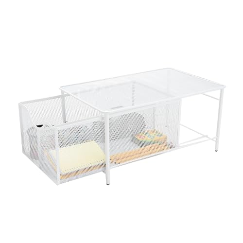 Mind Reader Accessory Organizer, Supply Storage, Makeup, Crafts, Office, Kitchen, Metal Mesh, 10.25"L x 16.25"W x 8"H, White - Image 3