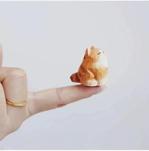 Small Hand Carved Wooden Orange Cat Figurine – 1.4" Cute Handmade...