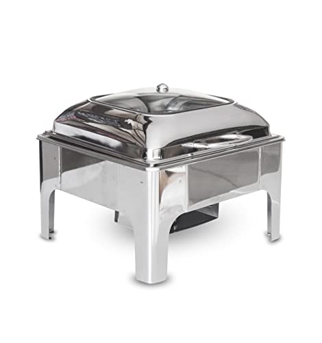 Image of Malabar Stainless Steel Electric Chafing Dish with Transparent Lid, Rectangular Chafing Dish Set with Hydraulic Lid, Mirror Finished Buffet Food Warmer (Non Electric, 6 LTR)