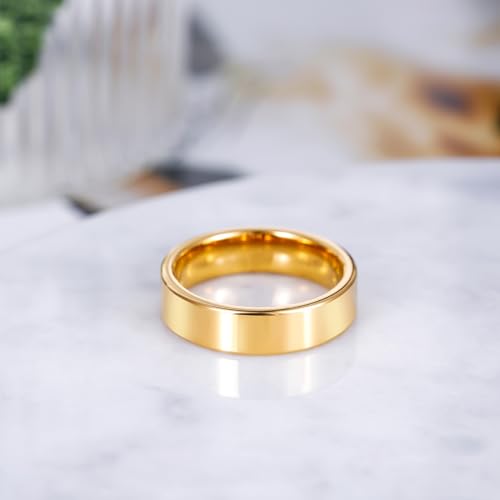TRUMIUM 2mm 4mm 6mm Tungsten Rings for Women Men's Wedding Bands 24K Gold Plated Beveled Edges Flat High Polished Comfort Fit Size 5-143