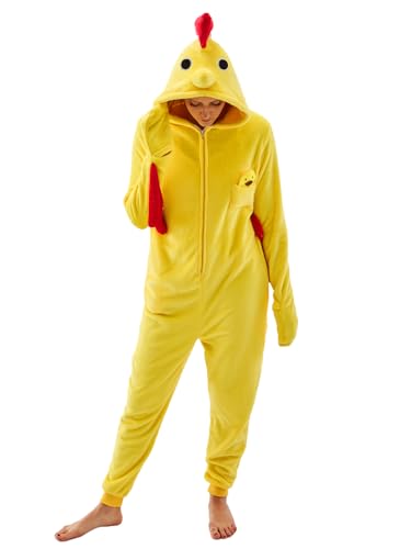 NEWCOSPLAY Unisex Adult Yellow Chicken Onesie Pajamas Animal One Piece Costume Cosplay Sleepwear (Yellow Chicken, Medium)