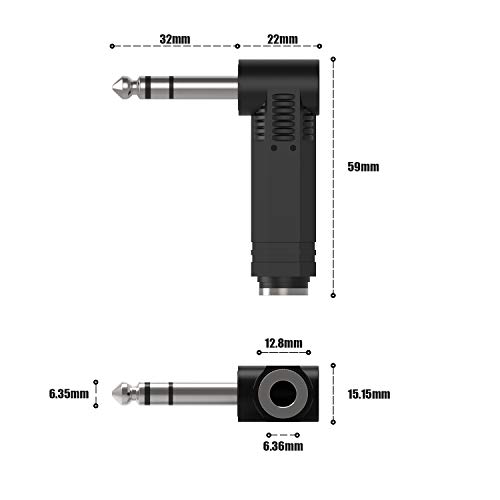 Adaptador de audio estéreo 6.35mm angulado 2 piezas miniatura 4