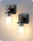 EDISHINE Wall Sconces Set of 2, Farmhouse Vanity Light Fixtures with Clear Glass Shade & Dark Brown Wood Grain Paint, 1-Light Wall Mount Lamp for Bathroom, Hallway, Living Room, Mirror, Kitchen
