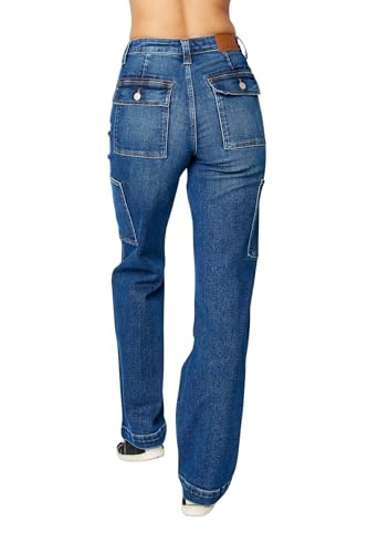 Judy Blue Women's High Waisted Wide Leg Cargo Pocket Jeans3