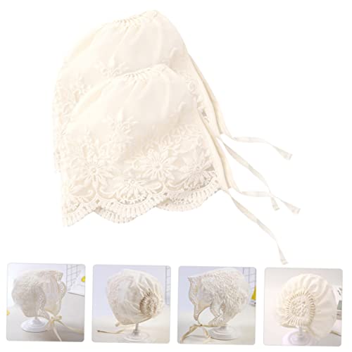 2Pcs Girl Bonnet Lace Sun Hat Lightweight Princess Summer Cap for Newborns for Baptism and Outdoor Wear Ages Months Beige2