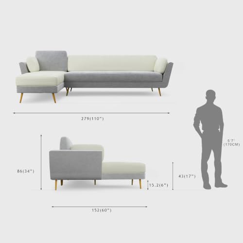 Image of Nuvola Air Premium Latex Fabric Sofa | 3, 4 & 5 Seater Options | Single & Dual-Tone Variants | Ultra-Soft Deep Seating Comfort | Modern Living Room Sofa | 3-Year Warranty (Blue and White, LHS, 5)