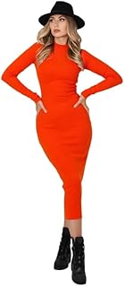 كيه اس فاشن وير فستان سلينكي متوسط الطول برقبة عالية للنساء