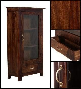 Image of Solid Wooden Book Shelf | Book Case with Door, Drawer & Shelf Storage for Living Room, Bedroom, Hotel & Home, Brown Finish, (60D x 27W x 109H CM)