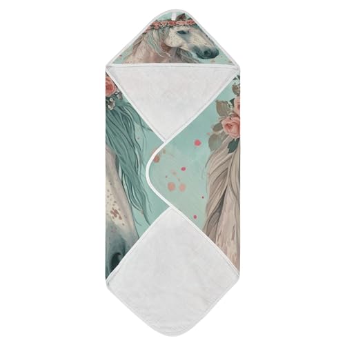Image of YETTASBIN Horse Baby Towel, Ultra Soft Absorbent Cotton Baby Hooded Bath Towel for Newborn Baby Boy Girl, Toddler, Infant Registry Gift - 30 x 30 Inch