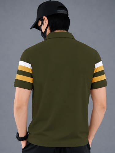 Image of Noble Monk Men's Striped Polo Neck Half Sleeve Casual T-Shirt with Regular Fit