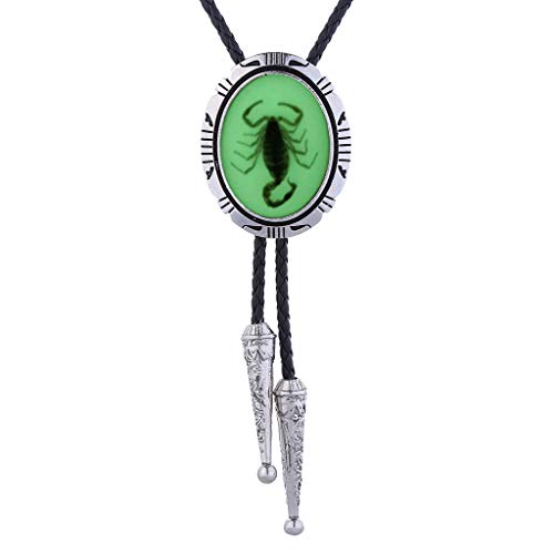 Image of HUABOLA CALYN Bolo Tie for Men Women, Native American Rodeo Cowboy Turquoise /Scorpion /Tiger Eye /Black Agate Leather Necktie
