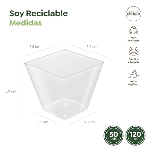 Miniatura 2 de Horeca Collection - 50 Uds Bol Cuadrado Transparente 120 Cc - 5,8 X 5,3 Cm - Vasitos Aperitivos Plastico - Vasitos Para Postres - Catering - Cuencos - Vasos - Finger Food