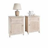 Porte avec aspect tiroir Loberon Brolive - Lot de 2 tables de chevet - Ouverture de porte gauche et droite - Caractère intemporel - Grand espace de rangement - Table de chevet - Meuble de chambre à coucher - Bois de sapin