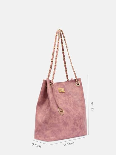 Image of Bagsy Malone Bucket Shaped Tote Bag -Set of 2 | Handcrafted Side Tote Bag and Handbag for Office and College (Croco Pink)