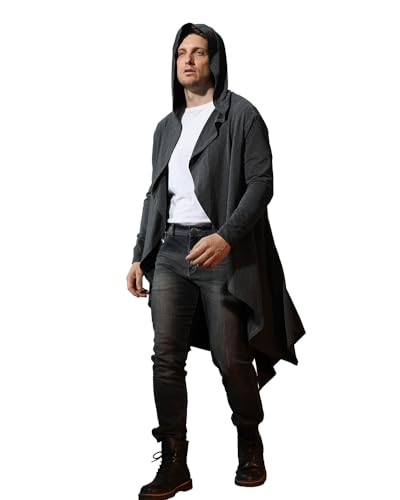 Long Hooded Cardigan Open Front Draped Cape Overcoat Lightweight Sweater with Pockets