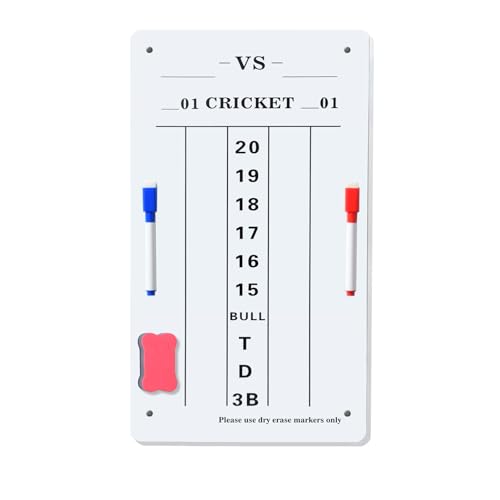 Hard Board Dry Erase Dart Scoreboard with Tempered Protective Film 7.87x13.78 Inch Cricket & 01 Game Scoring Board with Markers & Eraser for Home Game Room Bar and Outdoor Use