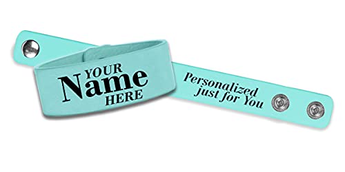 Etch Workz Custom Engraved Bracelet, Personalized Faux Leather Wristband, 9-1/2 inch X 1 inch Leatherette Cuff Bracelet, Name Wristband, ID Bracelet, Customized with Name or Text