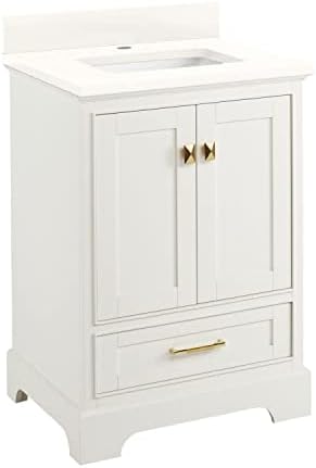 Signature Hardware 480585 Quen 24" Free Standing Single Vanity Set with Wood Cabinet, Vanity Top and Rectangular Undermount Vitreous China Sink - Single Faucet Hole - Soft White/Arctic White