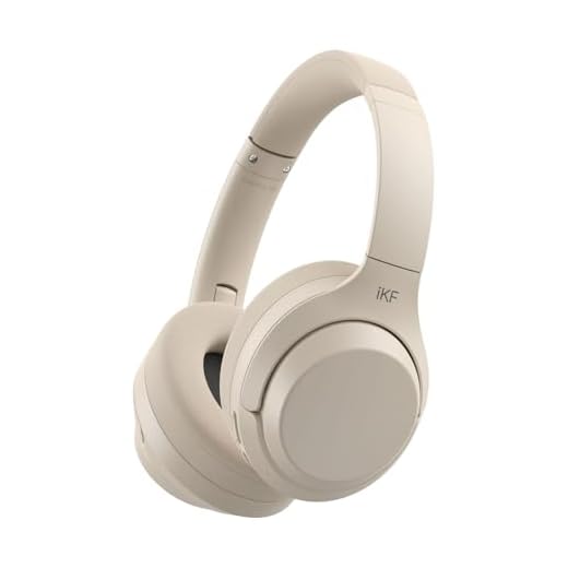 iKF T1-Wireless Wired Headphones Call Noise Cancelling Bluetooth Headset Bass Stereo Sound 50 Hours Using Time Built-in Microphone Pairing 2 Devices Compatible iOS/Android (Off-White)