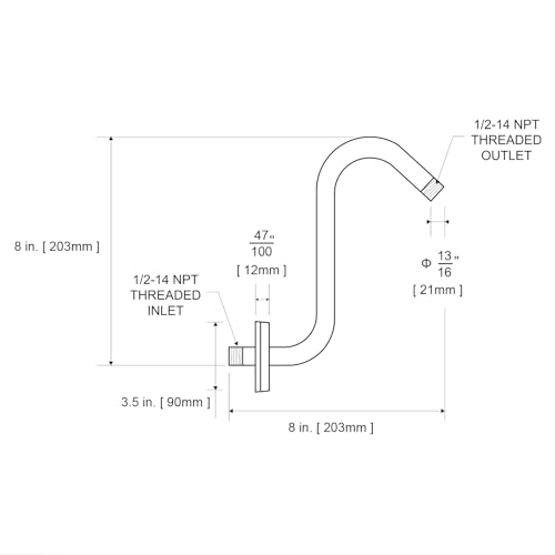 OFFO Shower Head Extension Arm 8 in, Matte Black S Shaped Shower Arm with Flange High Rise Goose Neck Shower Extension