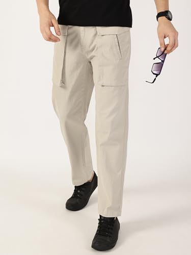 Image of Thomas Scott Men's | Solid | Light Weight | Breathable Fabric | Mid Rise | Regular Fit | Cotton Blend | Button Waist | Cargo | Trouser | Pants