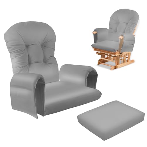 5 Pc Glider Rocker Replacement Cushions, Extra Thick Glider Cushions Replacement Set, 4'' 50D Memory Foam Seat Cushion with Storage Pocket, Velvet Fabric, Soft, Supportive (Grey)