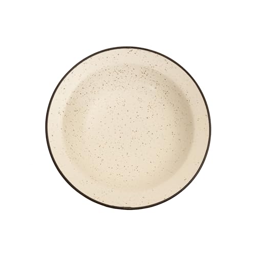 Image of Beyond Homes Ceramic Pasta Plates Shallow, 18cm, Set of 2 | Matte Finish Ceramic Pasta Bowl | Stoneware Flat Pasta and Maggie Bowl | Chip-Resistant | Microwave Safe; (2, White Black)