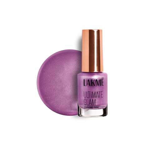 Image of LAKME Ultimate Glam Chrome Nail Paint, Fuschia, 6ml, for Stylish and Sassy Nails, with Metallic Brilliance, Quick Dry Formula, Glitter Nail Paint, for Women