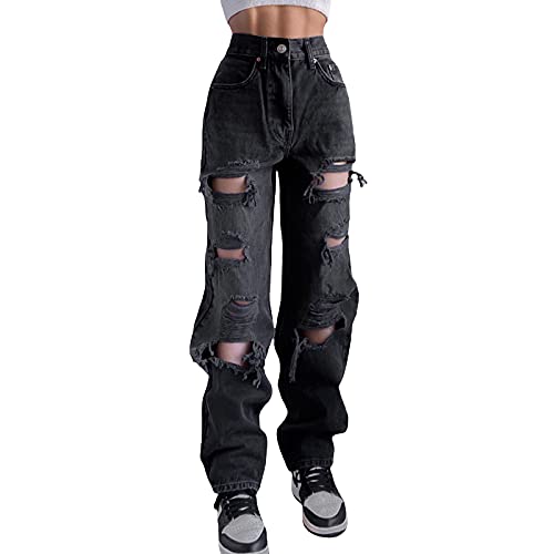Women High Waisted Baggy Ripped Y2K Jeans Boyfriend Fashion Wide Leg Large Denim Baggy Black Jeans for Girls