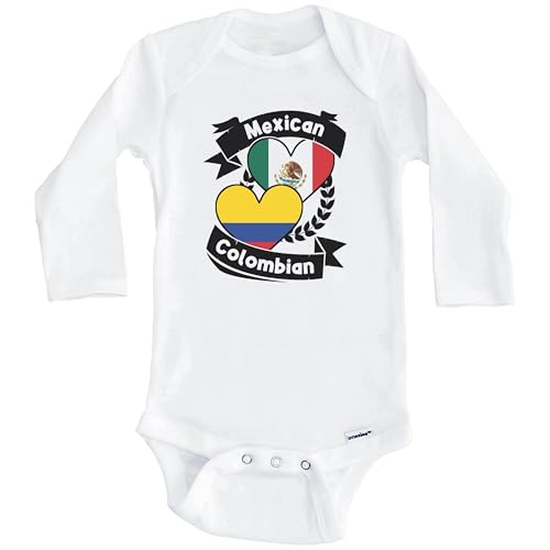 Really Awesome Shirts Mexican Colombian Heart Flags Mexico Colombia Baby Bodysuit (Long Sleeve)
