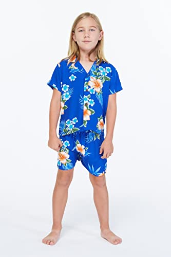 Image of Matchable Family Hawaiian Luau Men Women Girl Boy Clothes in Hibiscus Blue