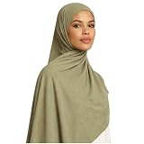 bhb 100% Baumwolle Cotton Jersey Hijab – Damen Kopftuch – Premium Qualität – 180x100 cm – Weich, Atmungsaktiv & Blickdicht (Alt Grün)