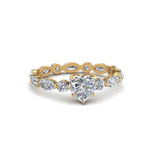 Image of 55Carat Choose Your Gemstone Marquise and Round Eternity Ring Yellow Gold Plated Heart Shape Side Stone Engagement Rings Lightweight Office Wear Everyday Gift Jewelry US Size 4 to 12