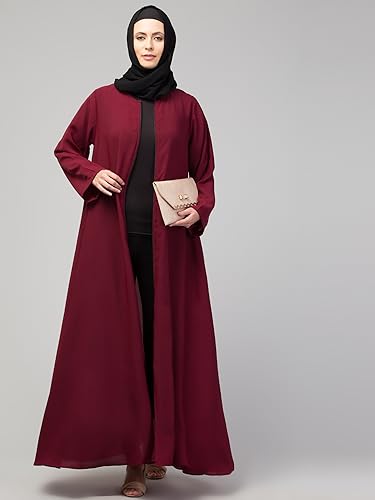 Image of Mallika Women Modest Wear Nida Matt Front Open Zipper Abaya Burkha for Everyday use (Maroon, XL)