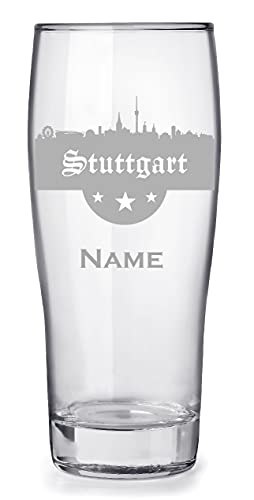 Bierglas mit Gravur 0,3l personalisiert mit Namen, tolles Geschenk für Papa Geburtstag - Motiv Stuttgart Skyline