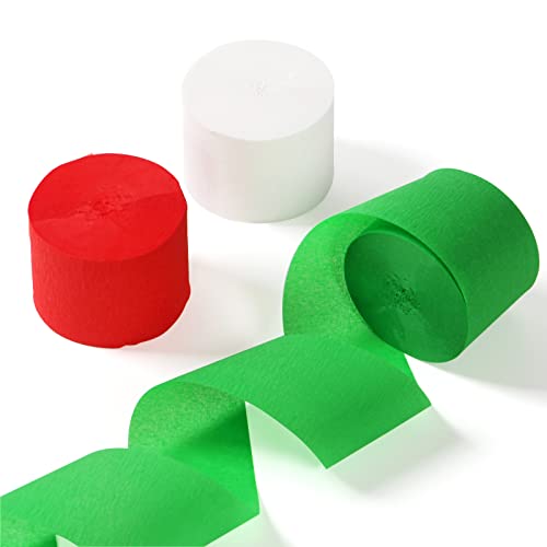 Image of Red-Green White Party-Decorations Christmas Streamers - 9 Rolls New Years,Winter Decor Crepe Tissue Paper Streamer Banners,Mexican Italian Wedding Birthday Baby Bridal Shower Garland Panduola