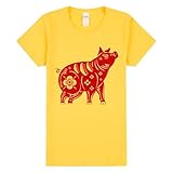 PriceDumb Chinesisches Sternzeichen Neujahr Schwein Tier Damen T-Shirt Top, gelb, XL