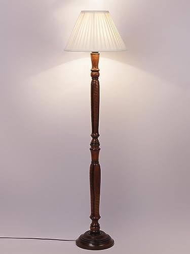 Image of Devansh Straight Pleated Off-White Cotton Wooden Floor Lamp -31