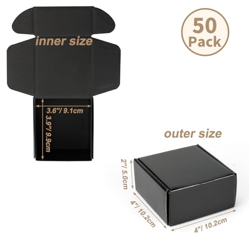 Image of ZBEIVAN 4x4x2 Black Shipping Boxes Set of 50, Corrugated Cardboard Mailer Boxes for Packaging Small Business Mailing Gifts