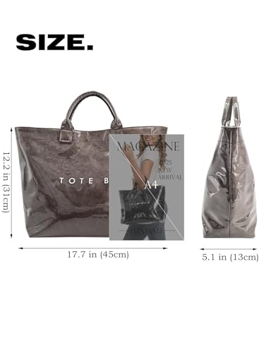 Image of PVC Tote Bag Gifts for Women Large Tote Purse Kraft Paper Letter Print Hobo Handbags for Work Beach Shopping Travel