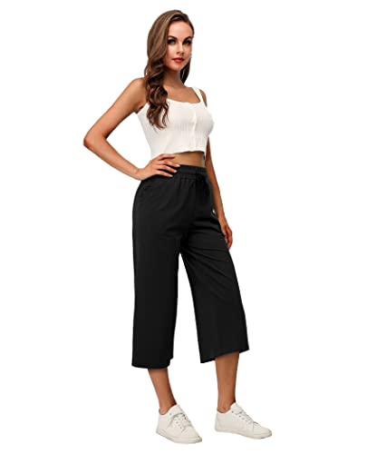 Reshe Women's Capri Yoga Pants Loose Soft Drawstring Workout Sweatpants Causal Lounge Pants With Pockets (Small) #TOP3
