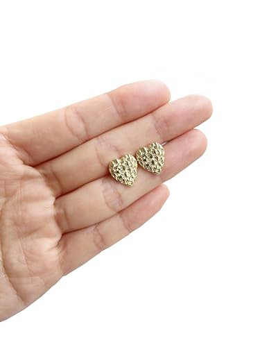 Heart Stud Earrings Gold nugget Earring Gold Heart Earrings 925 Sterling Silver,18K Gold Plated Best Earring for Sensitive Ears Unisex Rough Textured Gleaming Gifts Choice4