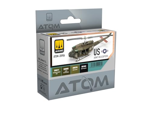 Mig Jimenez AMMO Set de Colores Acrílicos ATOM para Helicópteros del Ejército de EE.UU, 4 Colores, 20ml, para Pincel y Aerógrafo