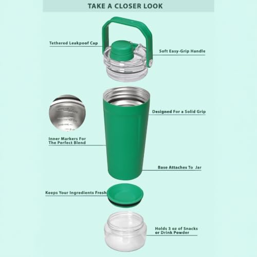 Image of Stainless Steel Leakproof Protein Shaker & Sports Bottle | Green | 600ml