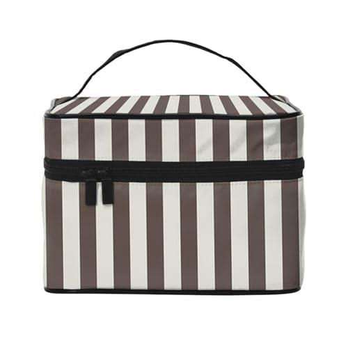 Beauty case organizer grande borsa da viaggio con stampa di caramelle rosa con cerniera per donne e truccatori quadrata portatile Righe marroni. Taglia unica