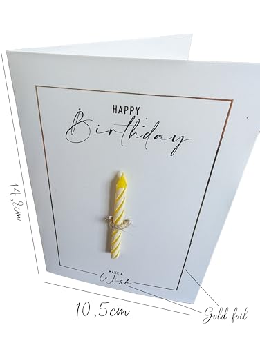 the lazy panda card company Geburtstagskarte mit Geburtstagskerze auf der Vorderseite - Make a Wish 350 g/m² dicker Karton mit Goldfolienprägung