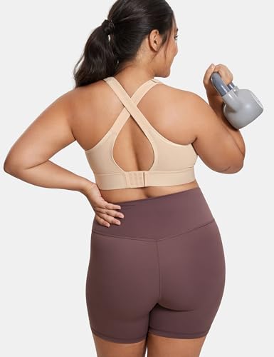 Image of SYROKAN Zip Front Velcro Straps Sports Bra Plus Size | High Impact, Wireless, Removable pads, Plus Size, Running Bra